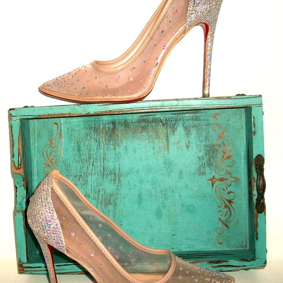 Auth.Christian Louboutin NEAR-NEW "Follies Strassita" High Heel (100mm) Pumps - Picture 5 of 15